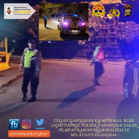 Cegah gangguan kamtibmas, Blue Light Patrol Polsek Padangbai sasar tempat rawan kriminalitas di wilayah Padangbai.