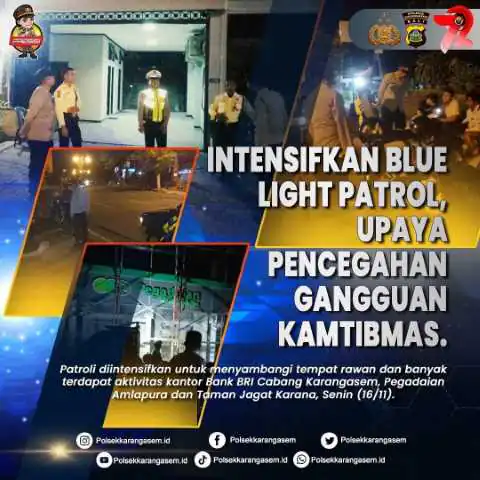 Cegah Gangguan Kamtibmas, Polsek Karangasem Intensifkan Blue Light Patrol