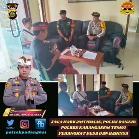 Jaga Harkamtibmas, Polisi Banjar Polres Karangasem Temui Perangkat Desa dan Babinsa.