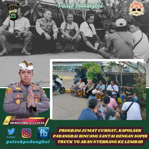 Program Jumat Curhat, Kapolsek Padangbai bincang santai dengan sopir truck yg akan nyebrang ke Lembar.