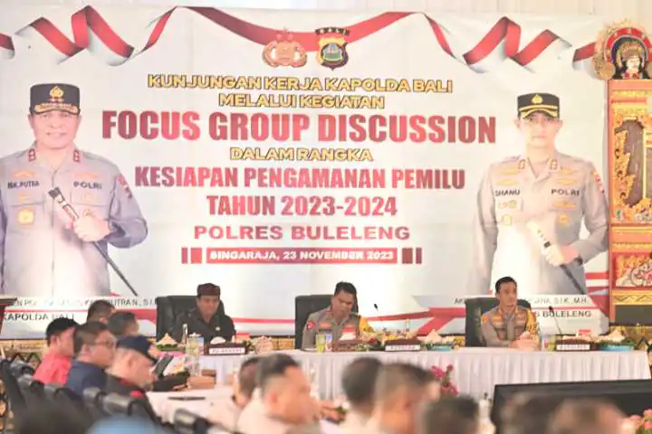 Jelang Pemilu 2024, Kapolda Bali Gelar FGD (Forum Group Disscussion) Di Polres Buleleng didampingi Kapolres Buleleng dan PJ Bupati.