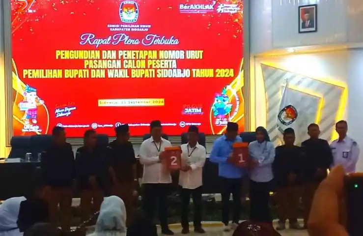 KPU SIdoarjo Tetapkan  Nomor Urut Pasngan Calon Bupati Dan Wakil Bupati Sidoarjo Tahun 3024.