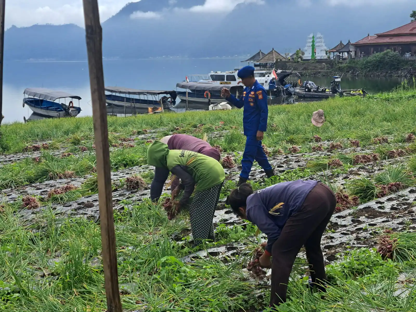 Personil Pol Air Polres Bangli Sambangi Petani Pesisir Danau Batur, dukung Ketahanan Pangan.