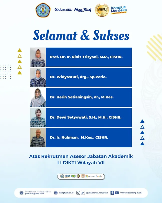 Rektor Universitas Hang Tuah Apresiasi Keberhasilan Dosen dalam Rekrutmen Asesor Jafa LLdikti VII