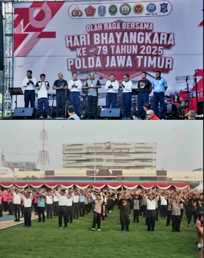 Perkuat Kebersamaan, Pangkoarmada II Hadiri Olahraga Bersama TNI-Polri dan Forkopimda Jatim Sambut Hari Bhayangkara ke-79