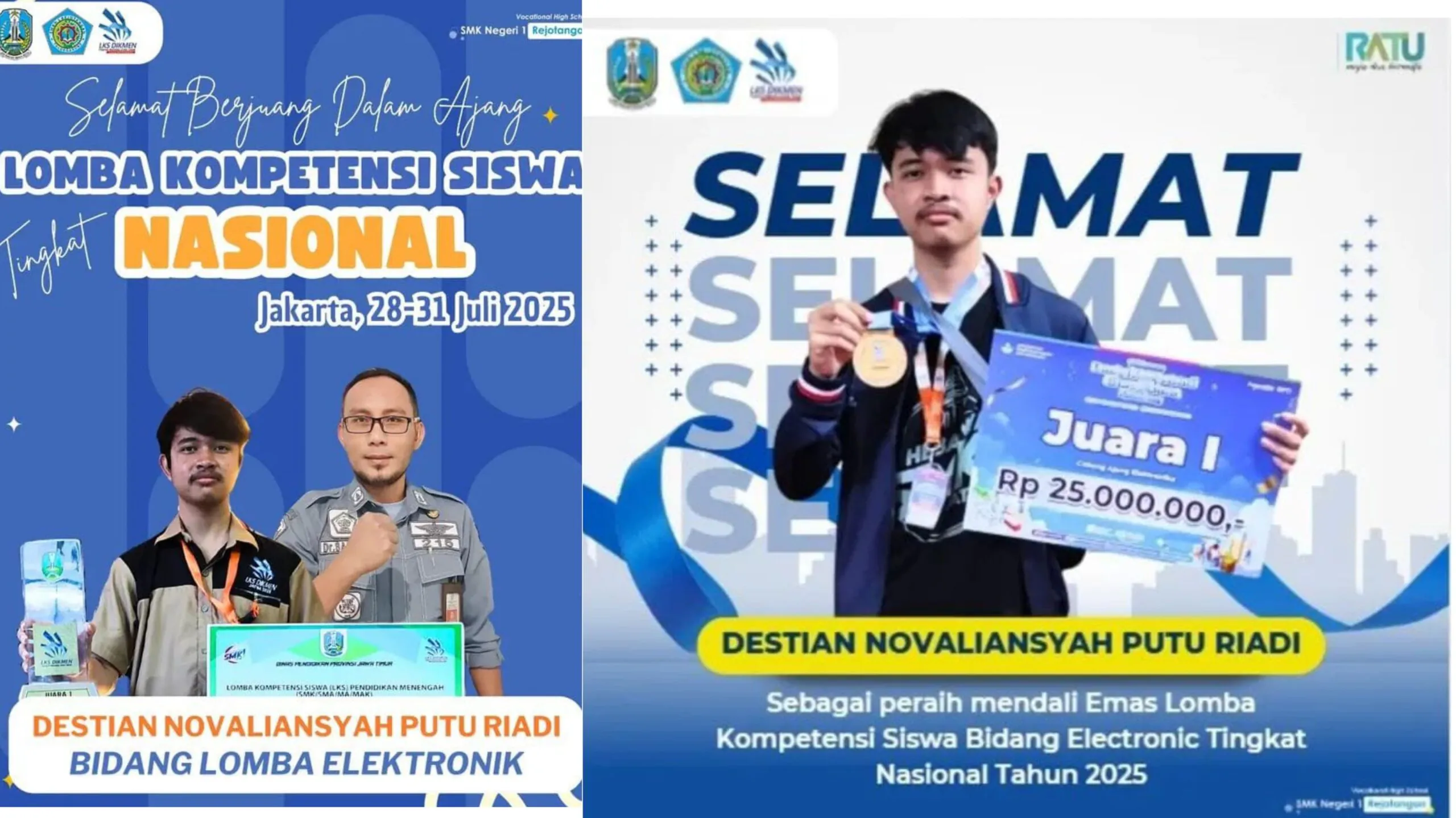 Destian Novaliansyah Putu Riadi Raih Medali Emas LKS Nasional Bidang Elektronik 2025