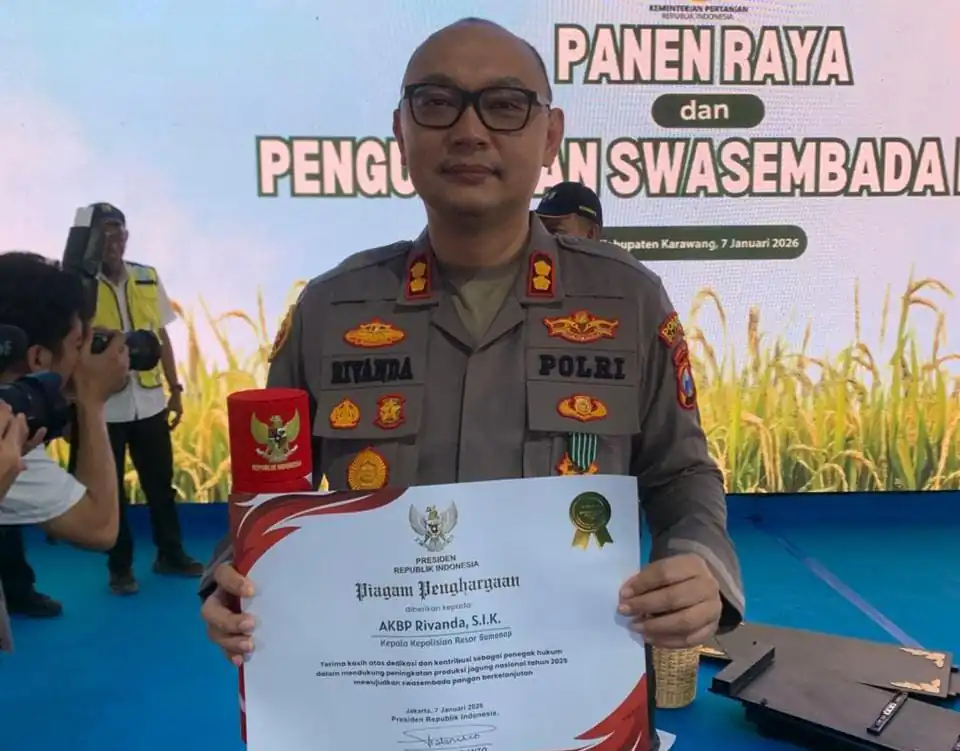 Konsisten Dukung Swasembada Pangan Kapolres Sumenep Terima Penghargaan dari Presiden RI