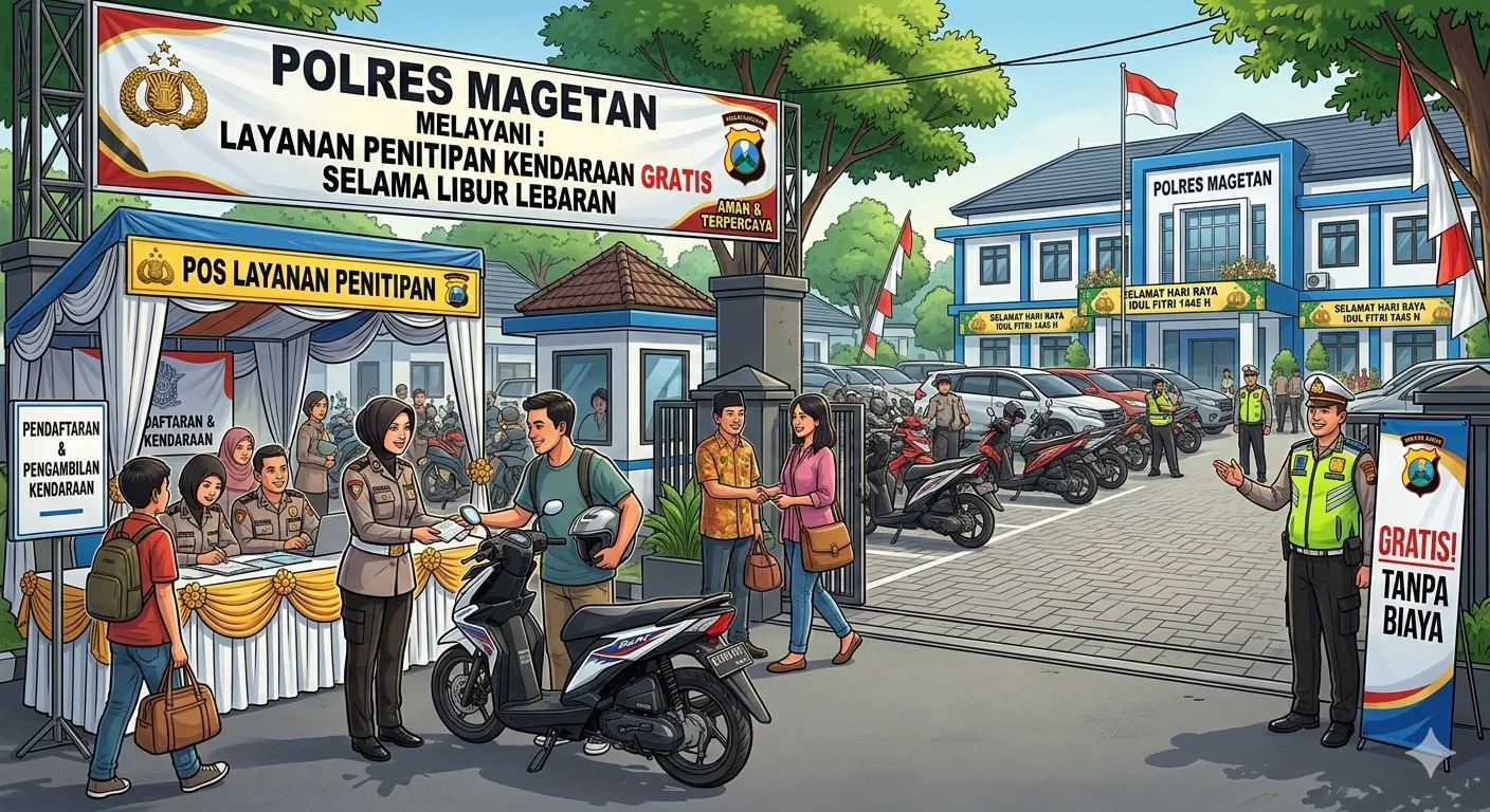 Mudik Aman Keluarga Bahagia dan Tenang Tanpa Khawatir, Polres Magetan Buka Layanan Penitipan Kendaraan Gratis Selama Libur Lebaran 2026