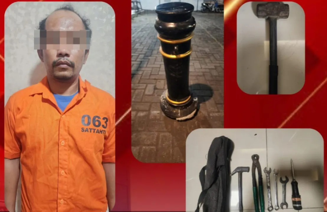 Polsek Pabean Cantikan Amankan DPO Pencuri 14 Bollard Di Kawasan Kembang Jepun.